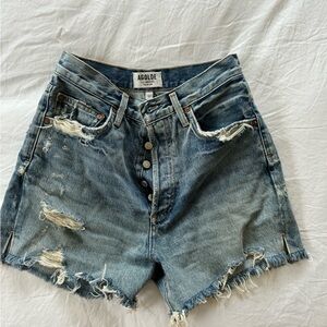 Agolde mid wash high rise denim short